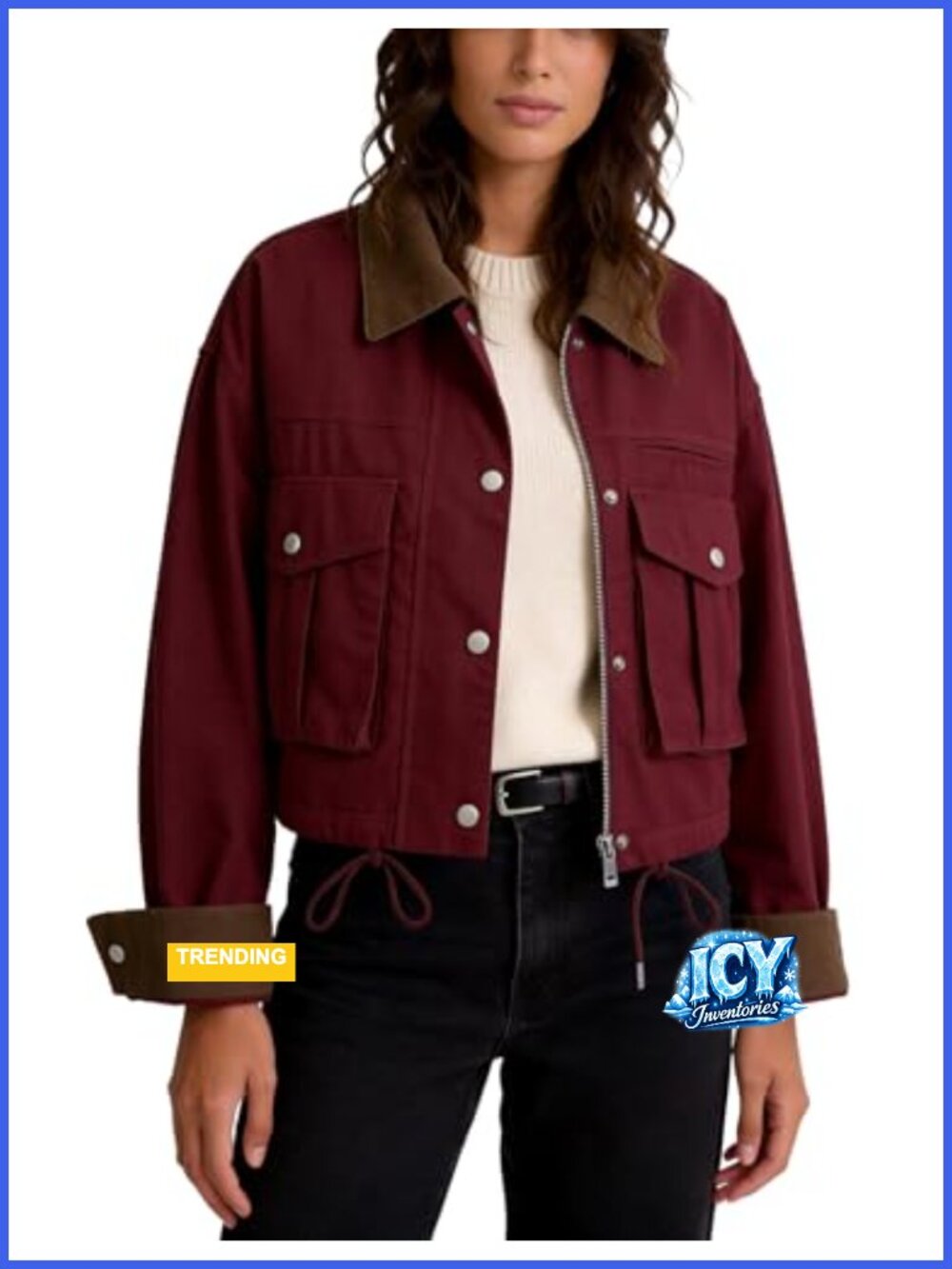 Women's Cropped Barn Jacket Cotton Canvas Zip Up Utility Coat Pockets